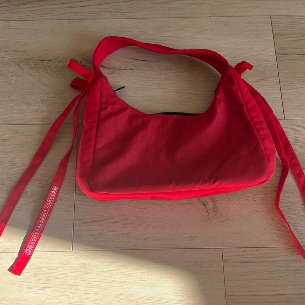 Baggu x Sandy Liang Mini Bow Bag in candy apple.